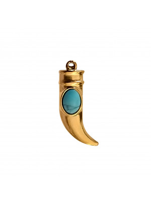 Ciondolo in acciaio oro vintage, forma a Corno con pietra dura turchese, 9x29mm