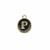 Ciondolo a forma di medaglia tonda con lettera "P", smaltata Nera, 12x14 mm.