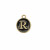  Ciondolo a forma di medaglia tonda con lettera "R", smaltata Nera, 12x14 mm.