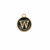  Ciondolo a forma di medaglia tonda con lettera "W", smaltata Nera, 12x14 mm.