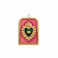 Ciondolo in acciaio oro vintage, forma Rettangolare smaltata con Cuore a rilievo 18x25mm