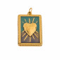 Ciondolo in acciaio oro vintage, forma Rettangolare smaltata con Cuore a rilievo 18x25mm sfumato sul blu