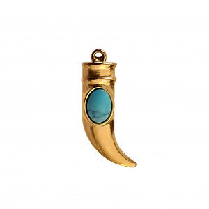 Ciondolo in acciaio oro vintage, forma a Corno con pietra dura turchese, 9x29mm