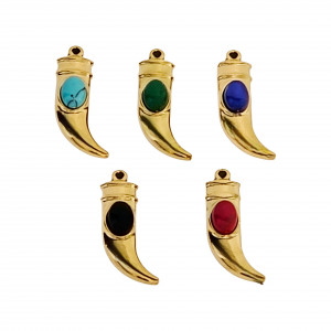 Ciondolo in acciaio oro vintage, forma a Corno con pietra dura, 8X29 mm