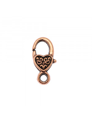 Moschettone lavorato, con cuore disegnato ala base, 9x18 mm.