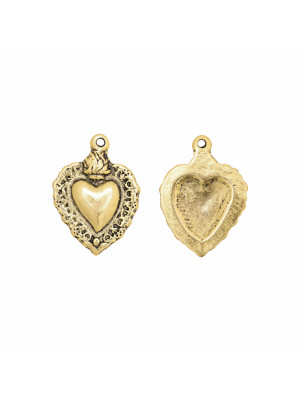 Ciondolo a forma di cuore sacro, con un anellino tondo chiuso in alto, 20x27 mm.