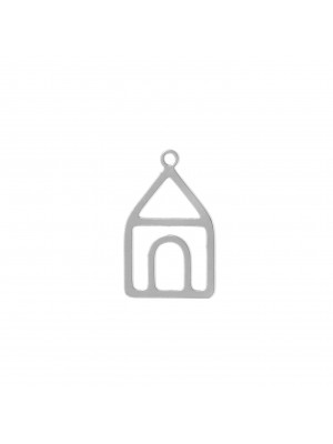 Ciondolo a forma di casa stilizzata, forato, 16x10 mm.