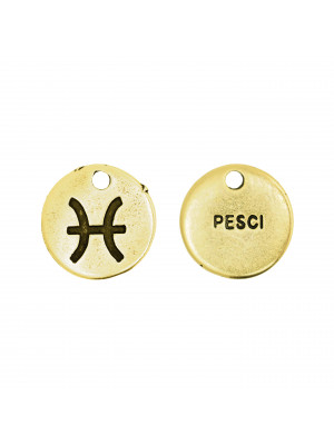 Ciondolo segno zodiacale "Pesci", colore Oro Anticato, diametro 12 mm.