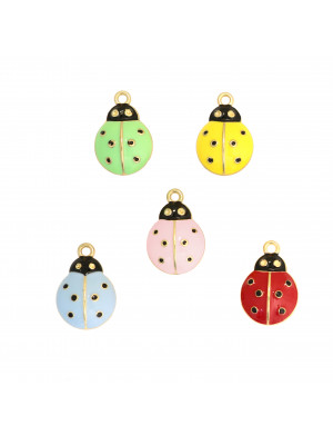 Ciondolo smaltato a forma di Coccinella, 14x21mm