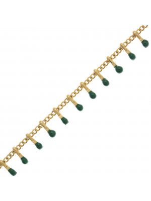 Catena grumetta sottilissima, con pendenti smaltati, base Oro Lucido, colore smalto Verde Scuro