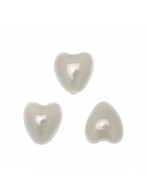 Cuore, in ceramica, con effetto perlato, 12x13 mm., colore Grigio Chiaro