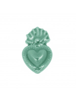 Cuore Sacro, in ceramica, con effetto perlato, 24x16 mm., colore Verde Acqua Scuro