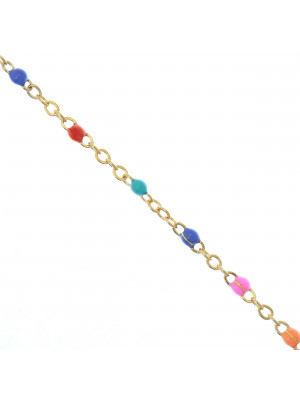 Catena ovalina, in Acciaio, con palline smaltate, base in metallo colore Oro Lucido, colore smalto Multicolor