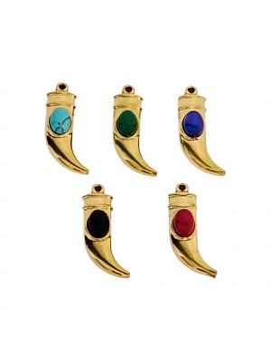 Ciondolo in acciaio oro vintage, forma a Corno con pietra dura, 8X29 mm