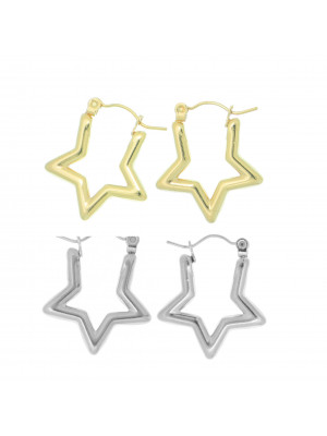 Orecchino a forma di Stella, in Acciaio, con chiusura ad incastro, 22x23 mm., spessore 2,3 mm.