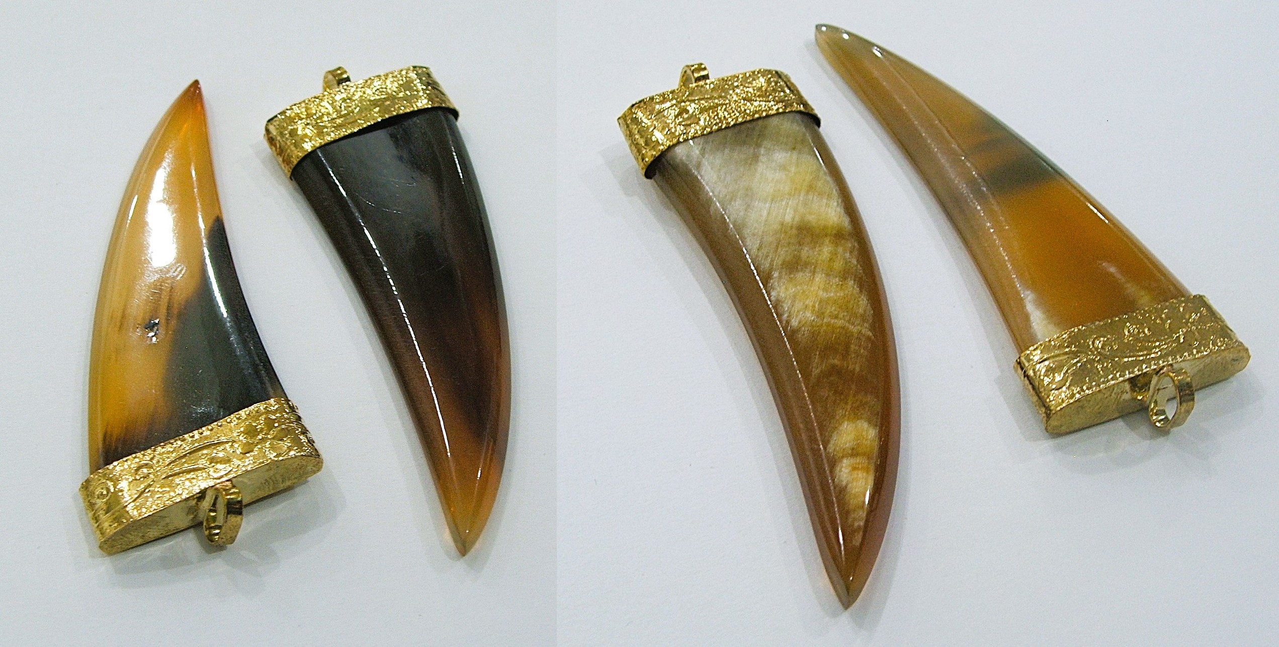 Corno in materiale naturale, colore marrone chiaro/scuro sfumato, 70x25mm circa