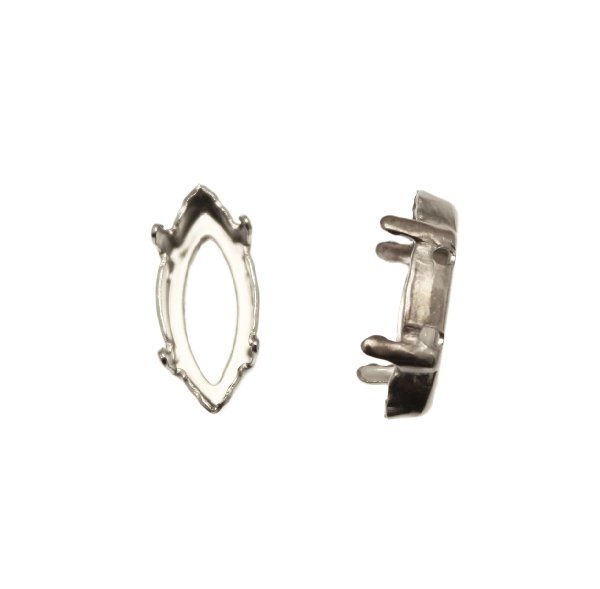 Castone per gemma o cabochon a navetta da 18x9 mm. colore Argentato chiaro