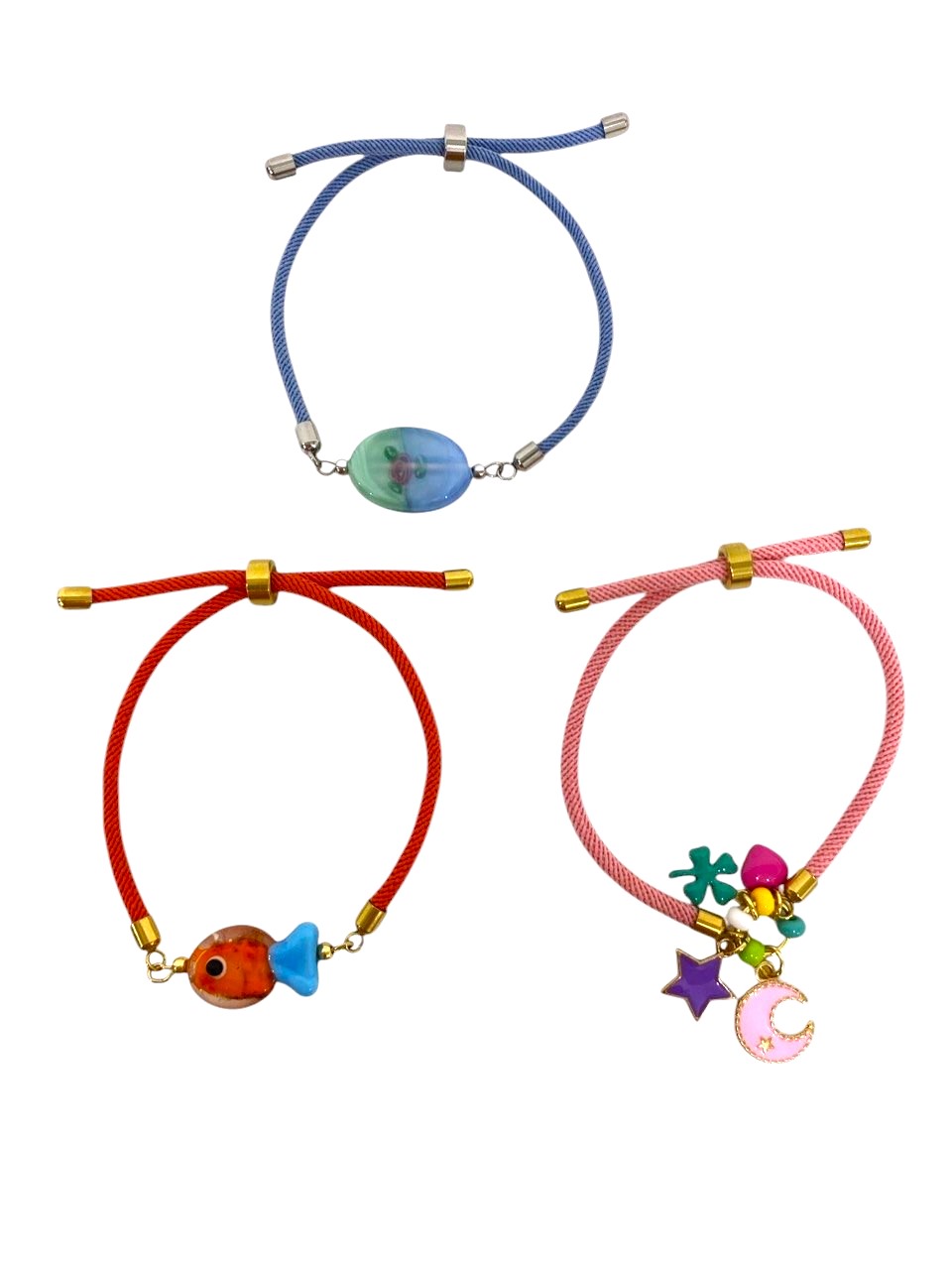 Bracciale regolabile semi-finito in corda intrecciata e finali in acciaio
