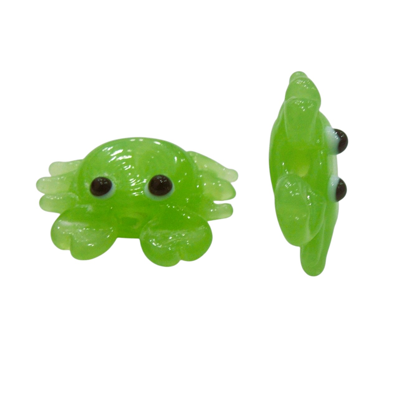 Granchio in vetro foro passante colore Verde, misura 25x15 mm.