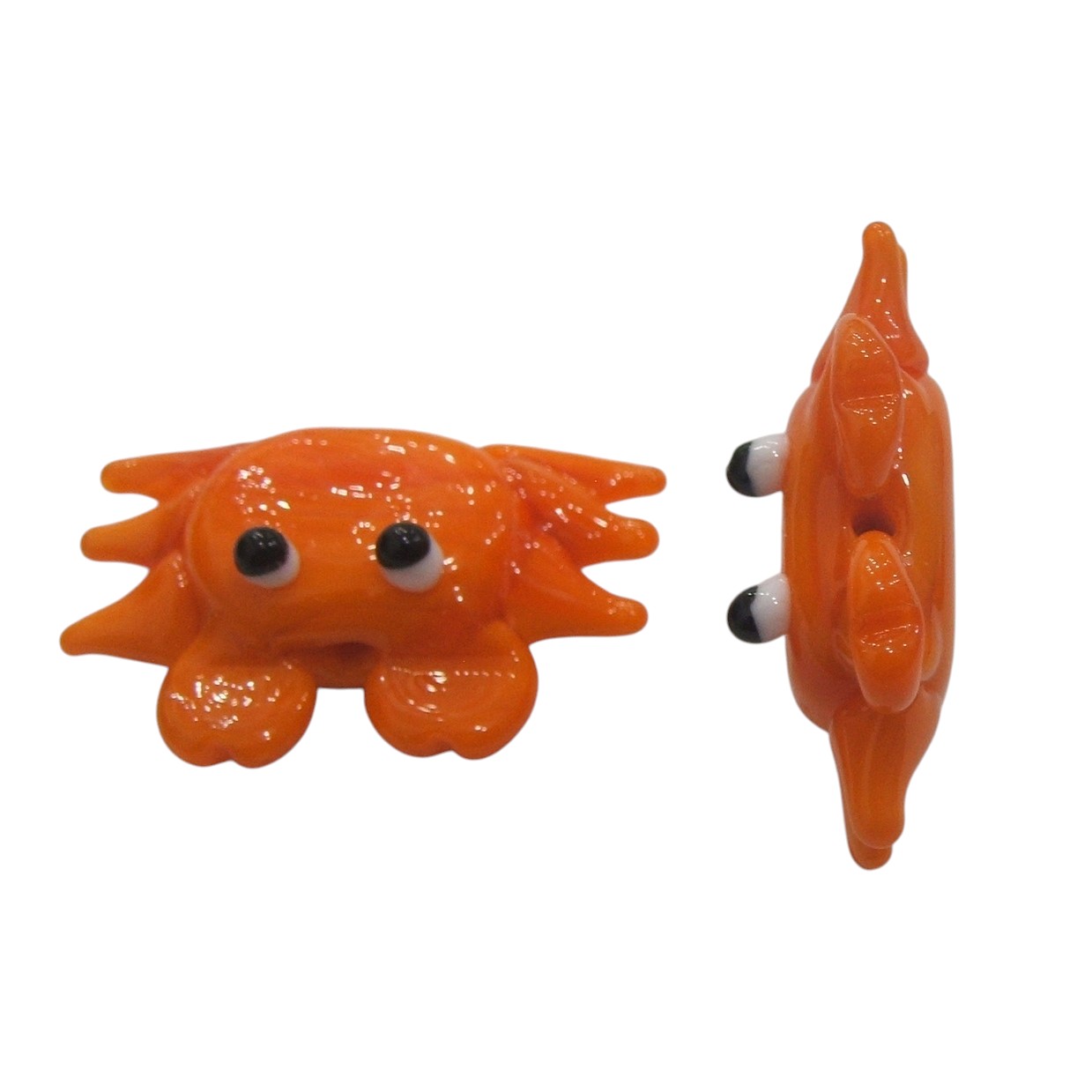 Granchio in vetro foro passante colore Arancione, misura 25x15 mm.
