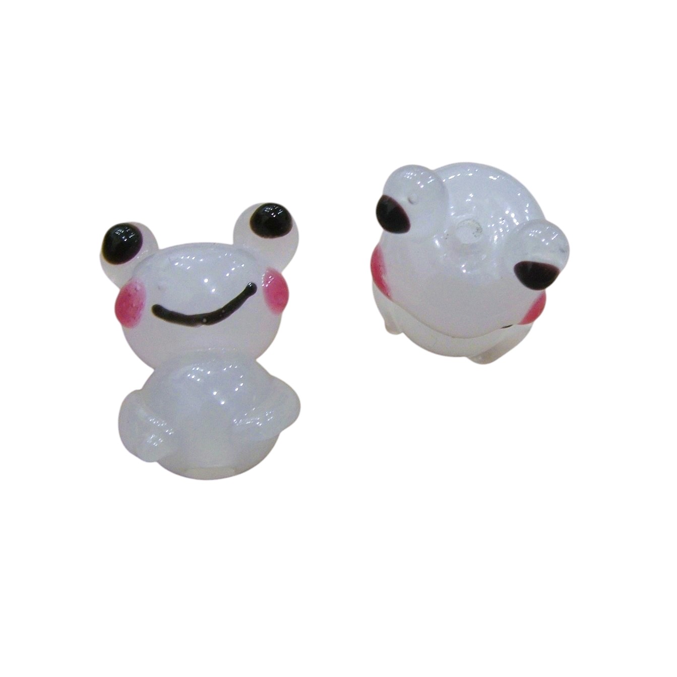 Rana in vetro colore Bianco, con foro passante di 1,8mm., misura 17x13mm.,