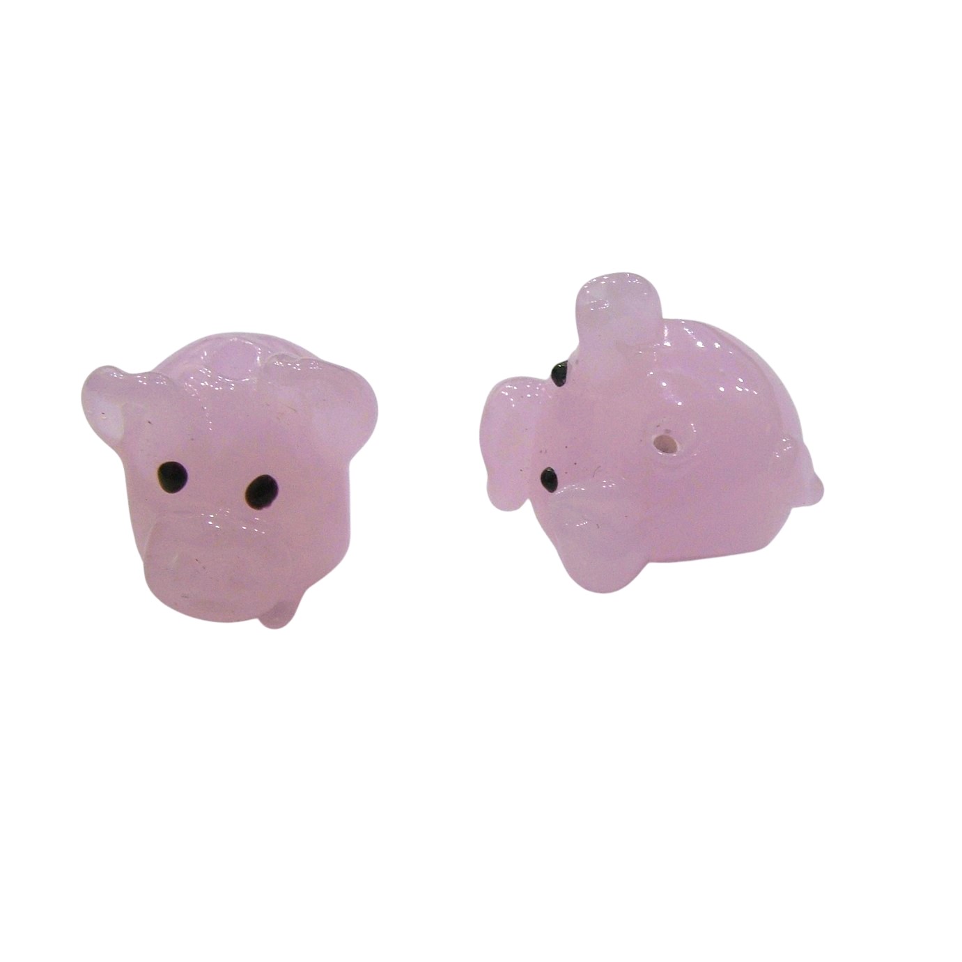 Maialino in vetro colorato, foro passante, misura 17x13 mm., Rosa