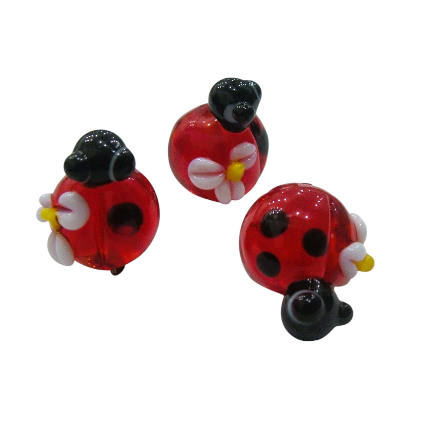 Coccinella in vetro colorato, foro passante, misura 17x13 mm., Rossa