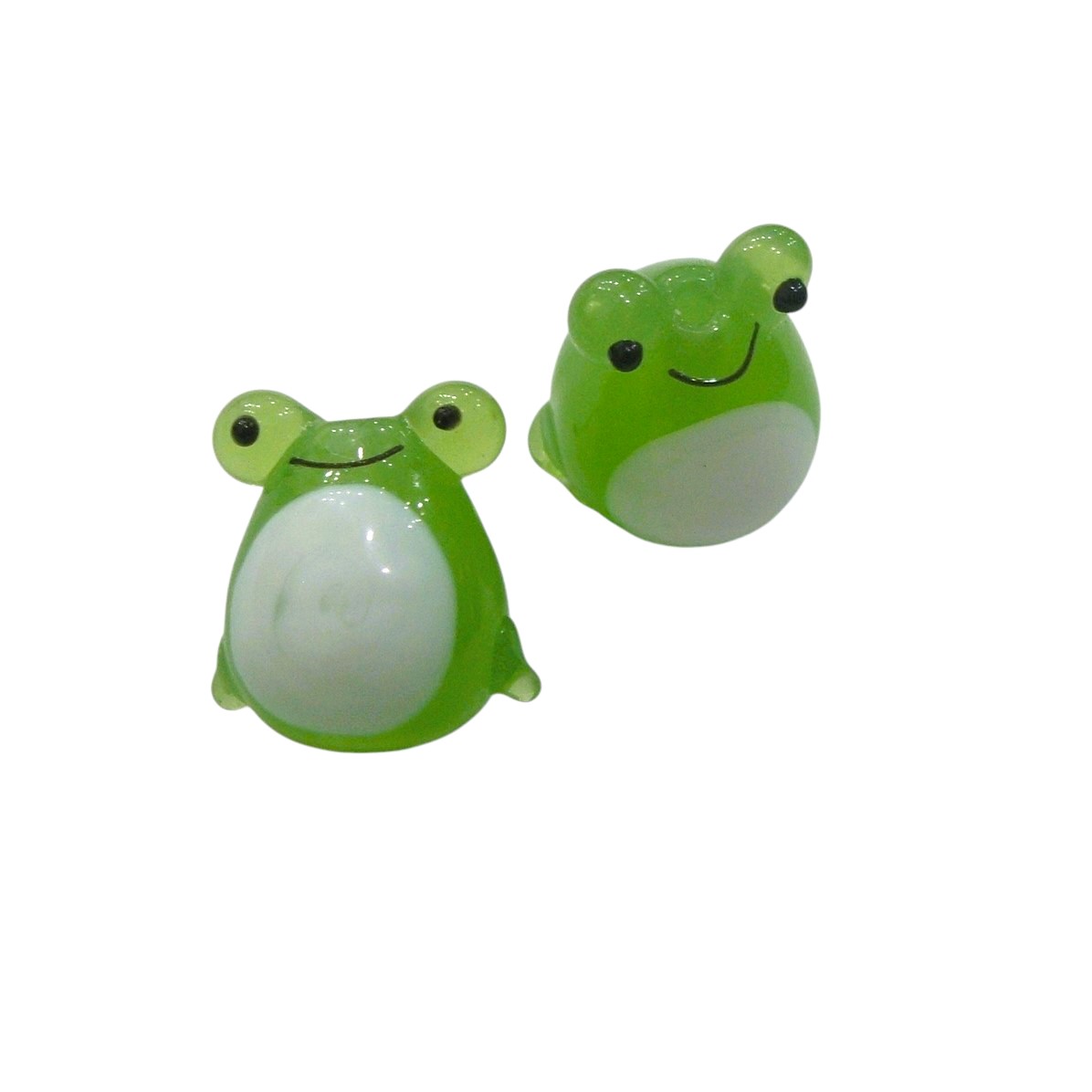 Ranocchietto in vetro colore Verde, con foro passante di 1,8mm., misura 15x12mm.,