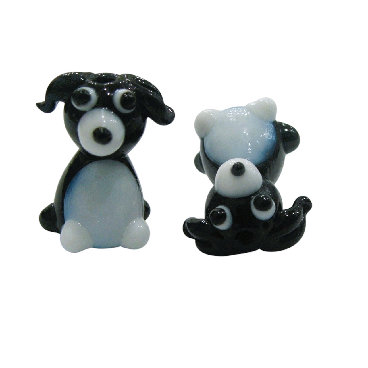 Cane in vetro colorato, con foro passante, misura 22x15 mm., colore Nero / Bianco