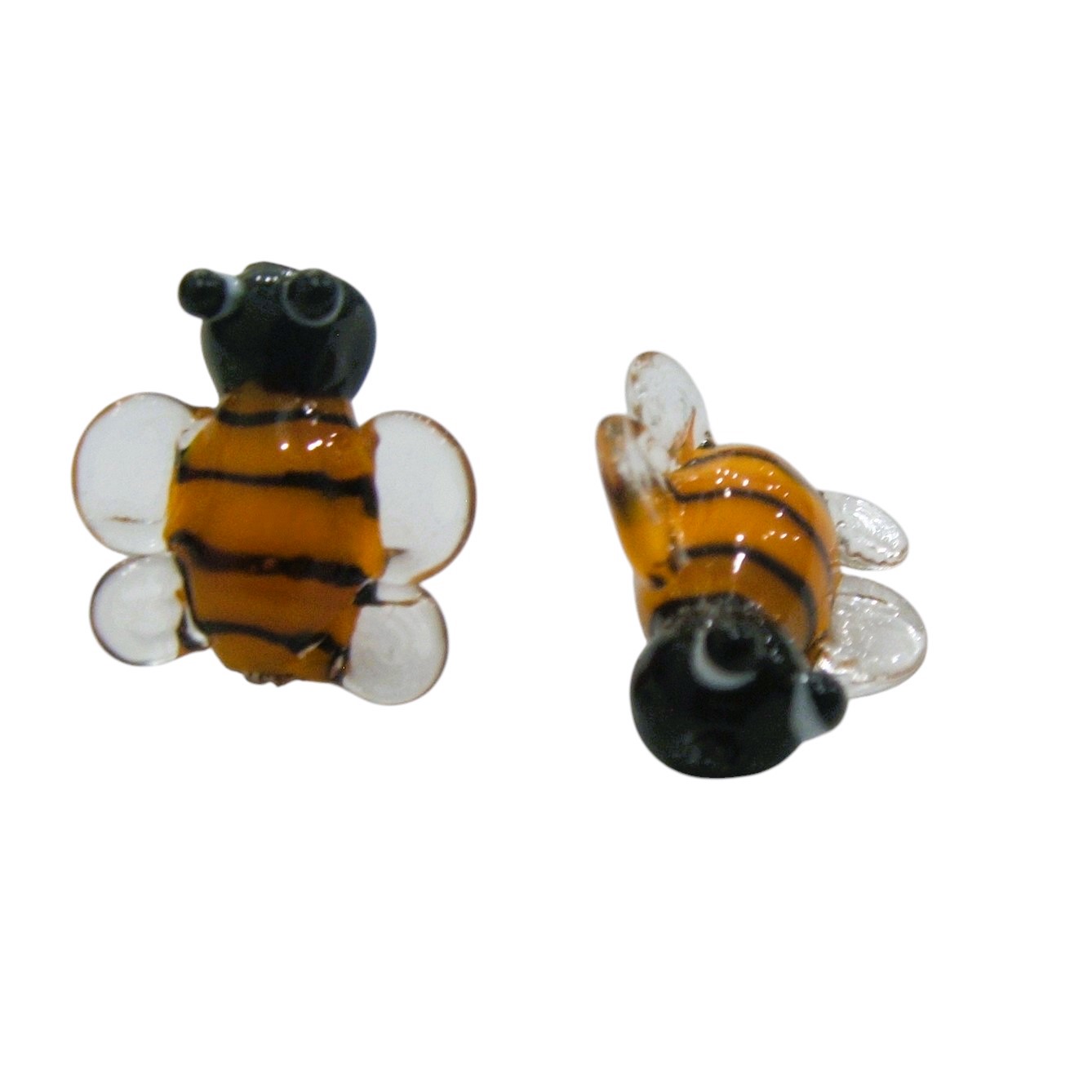 Ape in vetro colorato, con foro passante, misura 16x16 mm. Arancione con righe nere