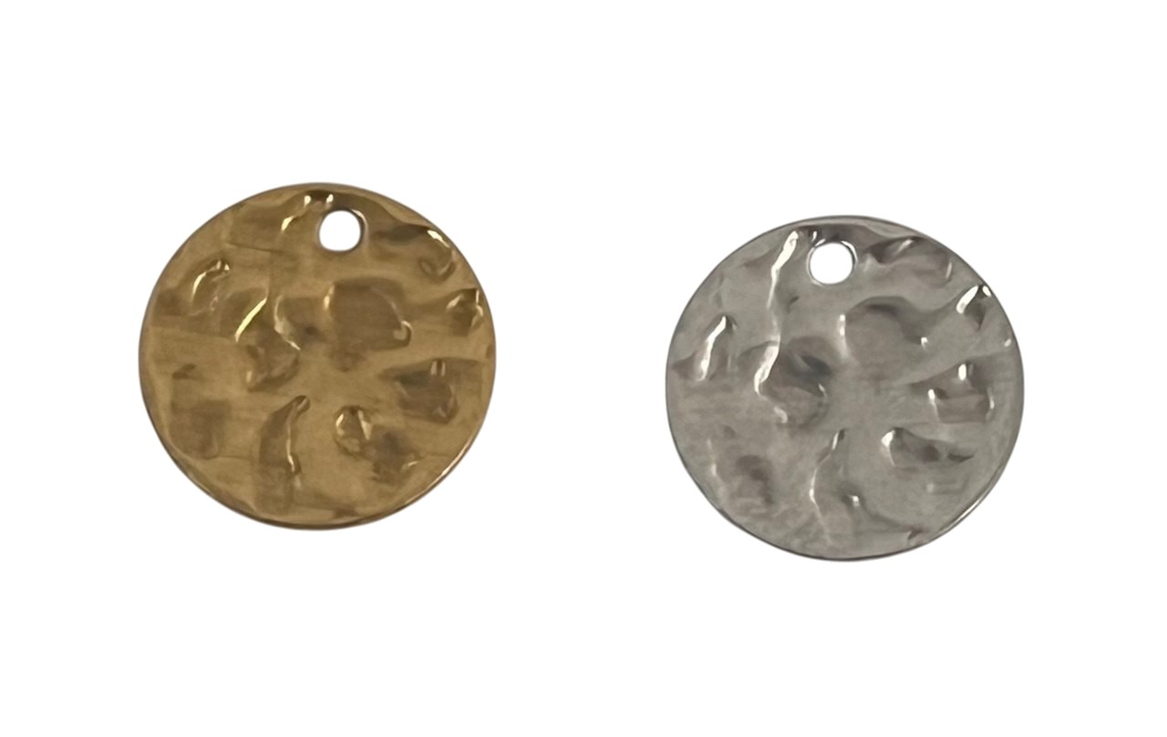 Ciondolo a forma di Medaglia Martellata 10 mm., in Acciaio