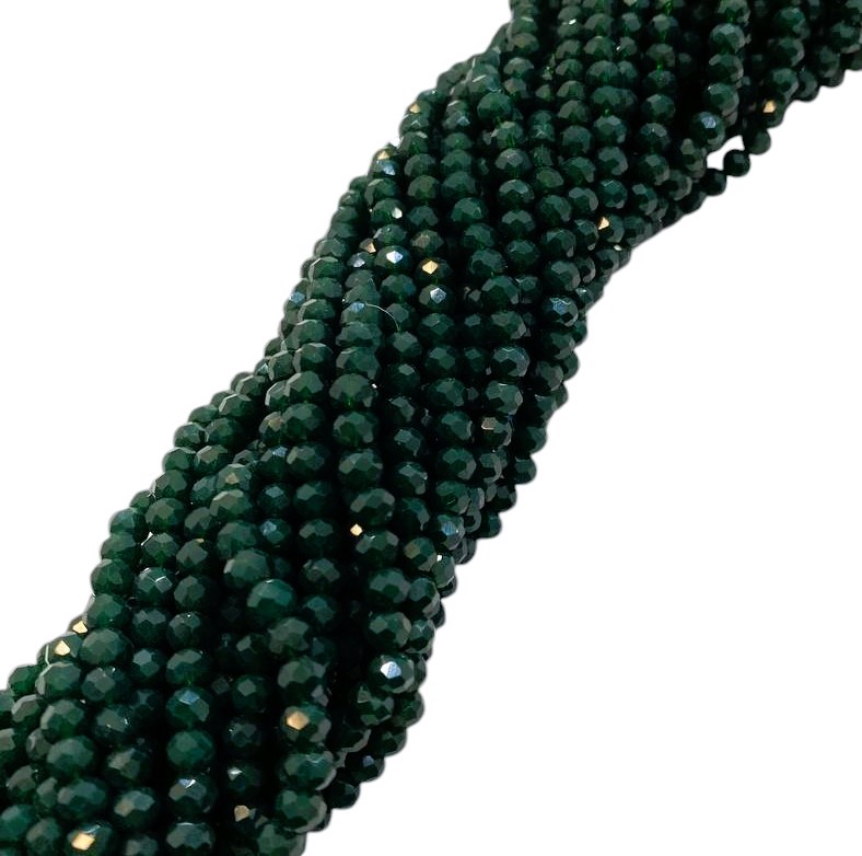 Filo di Cipollotti in Cristallo, 4x3 mm., colore VERDE SCURO PIENO LUCIDO