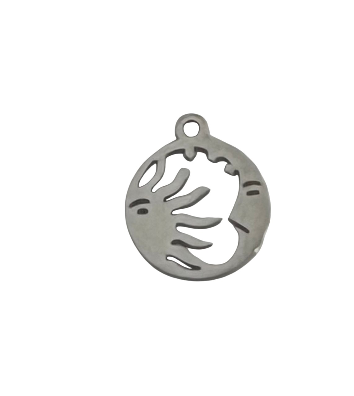 Ciondolo in acciaio, forma Tonda con Sole e Luna 10x12mm