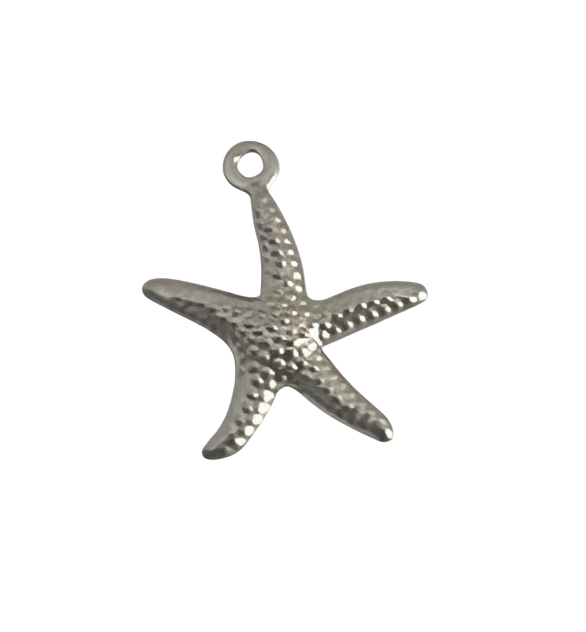 Ciondolo, in Acciaio, a forma di Stella Marina puntinata, misura 15x18mm.
