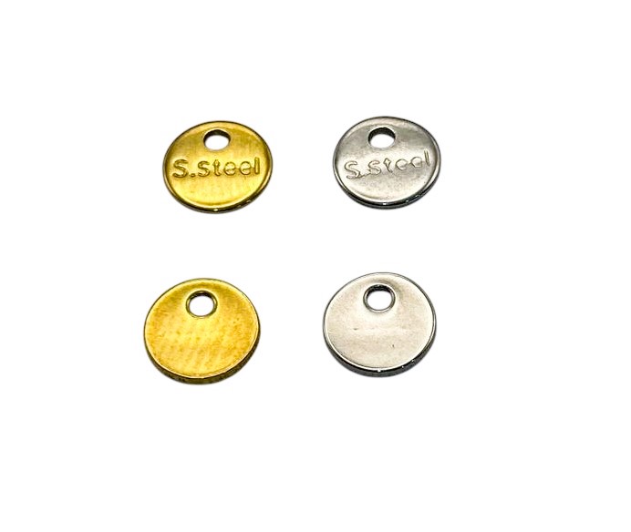 Ciondolo medaglia in acciaio, con inciso "steel", diametro 6mm