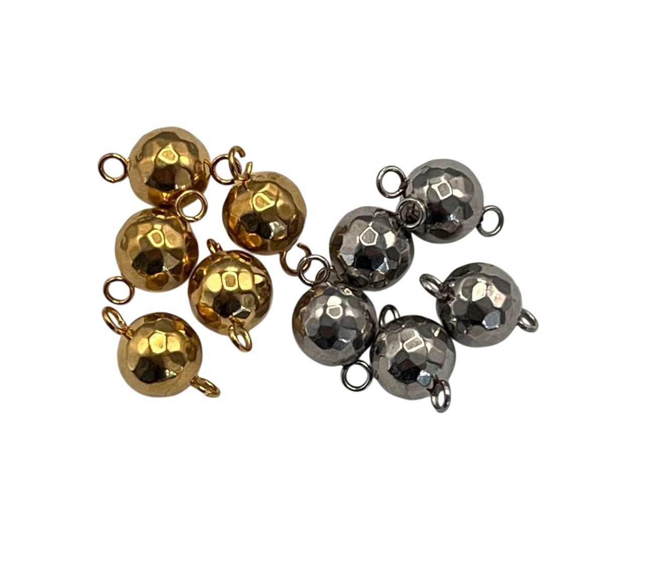 Elemento a forma di Palla Tonda Sfaccettata a doppio Anello Aperto 6x12mm, in Acciaio