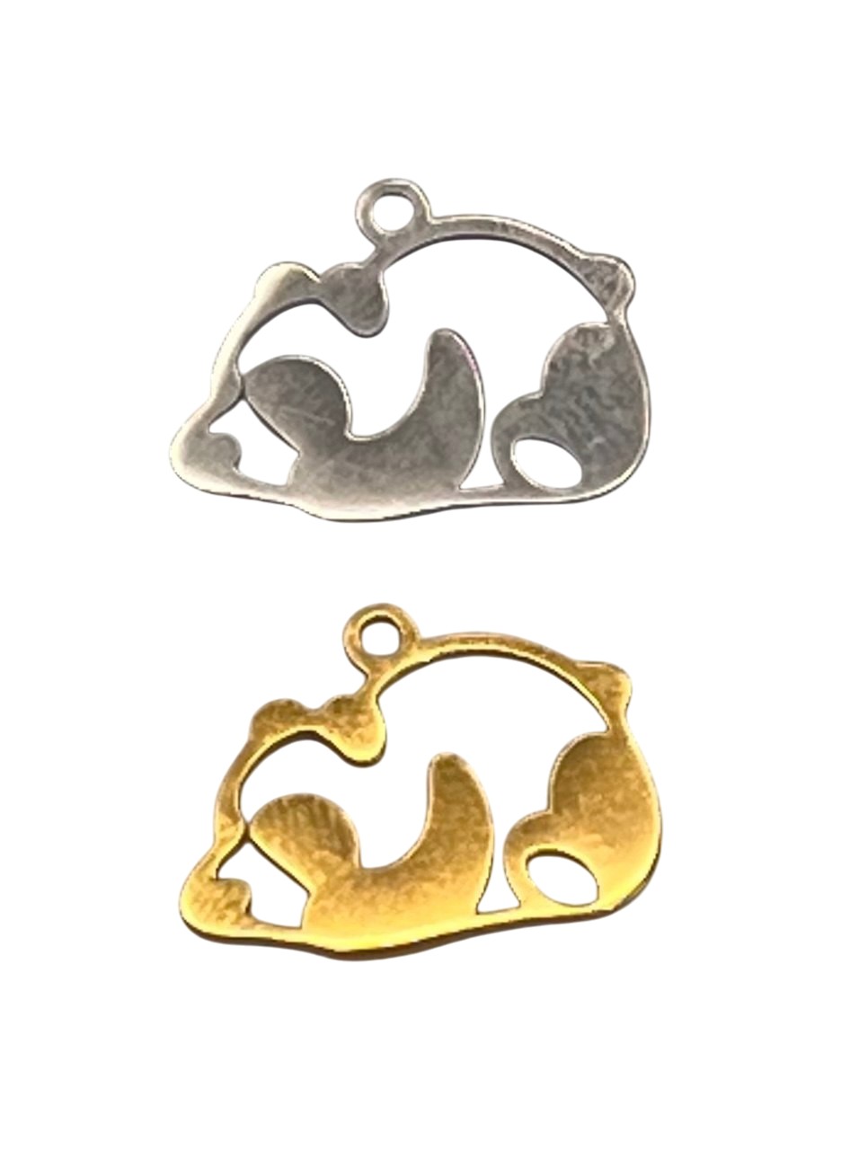 Ciondolo a forma di Panda steso, 12x17mm., in Acciaio