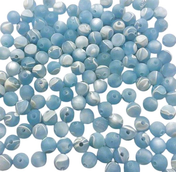 Perla tonda in resina, con filo interno di seta, diametro 6mm, colore Azzurro