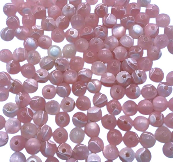 Perla tonda in resina, con filo interno di seta, diametro 6mm, colore Rosa