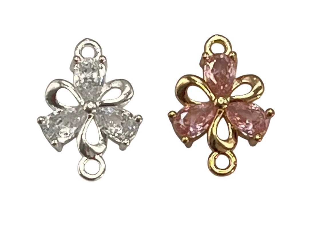 Elemento a due anelli, 13x19 mm. a forma di Fiore, composto da 3 Gemme a Goccia